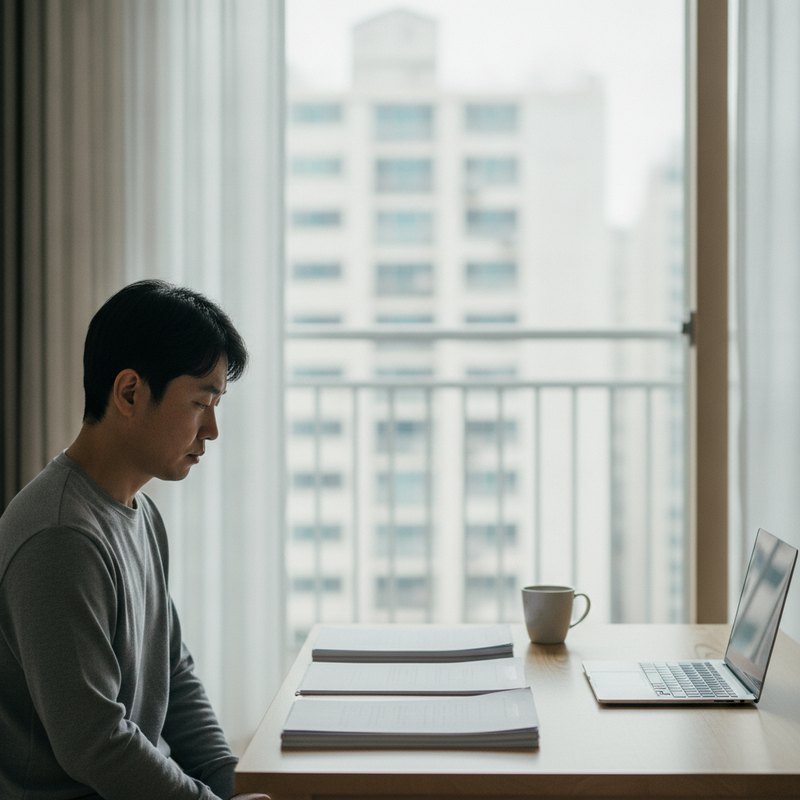 밤 시간 식탁에서 서류를 정리하는 손